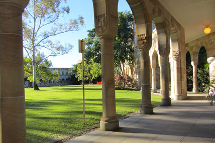 The sandstone buildings of the Great Court at UQ St Lucia